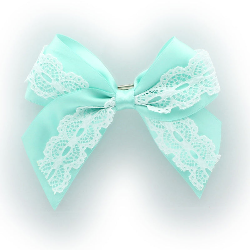 Aqua Satin/Lace Tails Down Hair-Bow | My Lello - 9