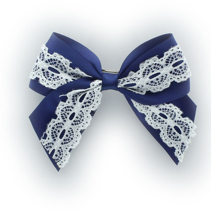 Navy Satin/Lace Tails Down Hair-Bow | My Lello - 10