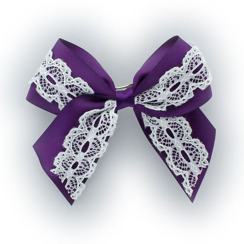 Plum Satin/Lace Tails Down Hair-Bow | My Lello - 11