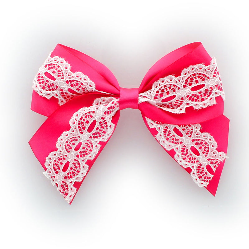 Shocking Pink Satin/Lace Tails Down Hair-Bow | My Lello - 7