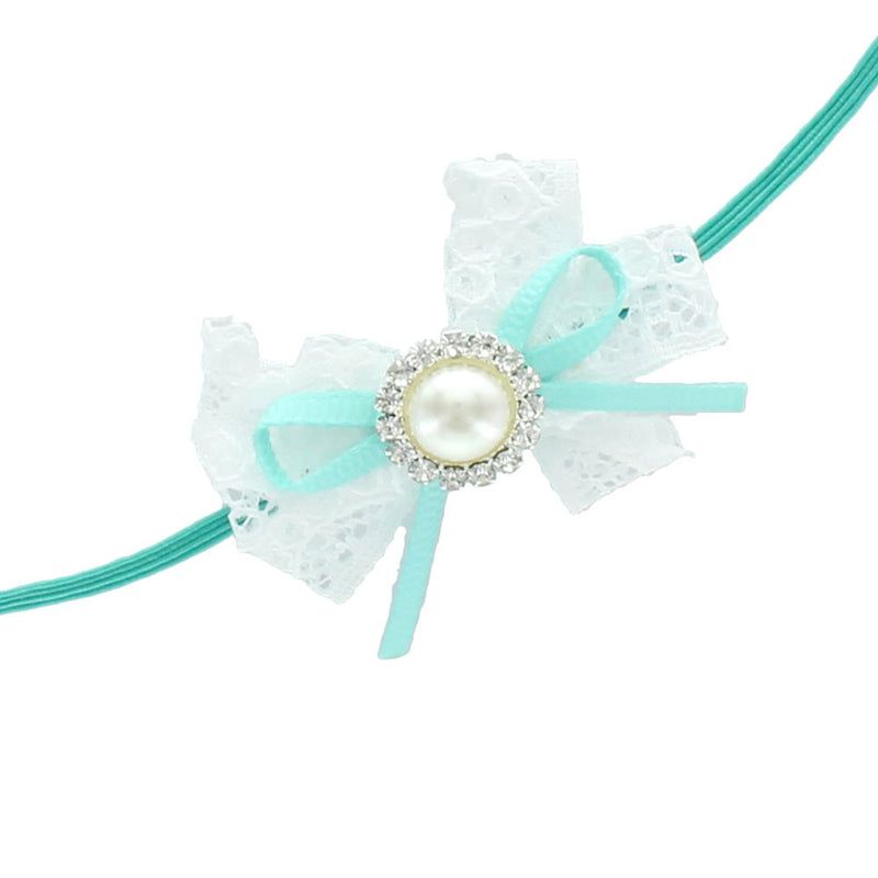 Aqua Lace/Pearl Bow Baby Headband | My Lello - 7