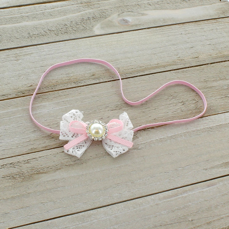  Lace/Pearl Bow Baby Headband | My Lello - 1