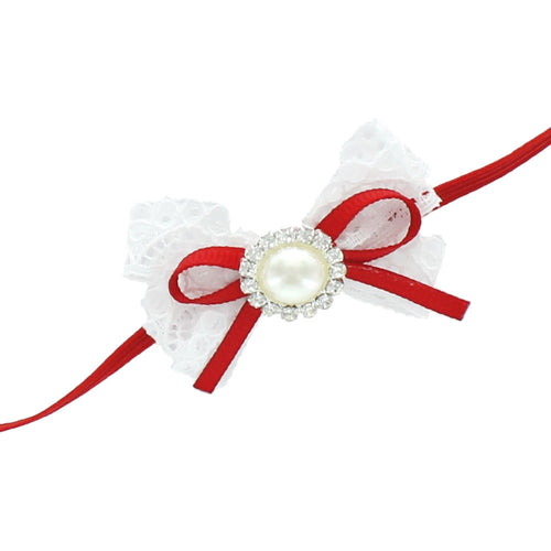 Red Lace/Pearl Bow Baby Headband | My Lello - 6