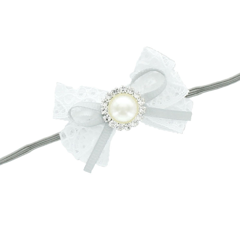 Gray Lace/Pearl Bow Baby Headband | My Lello - 3