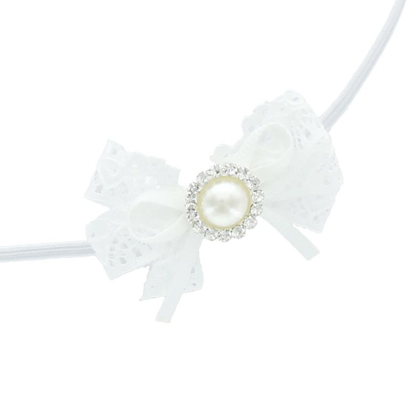 White Lace/Pearl Bow Baby Headband | My Lello - 2