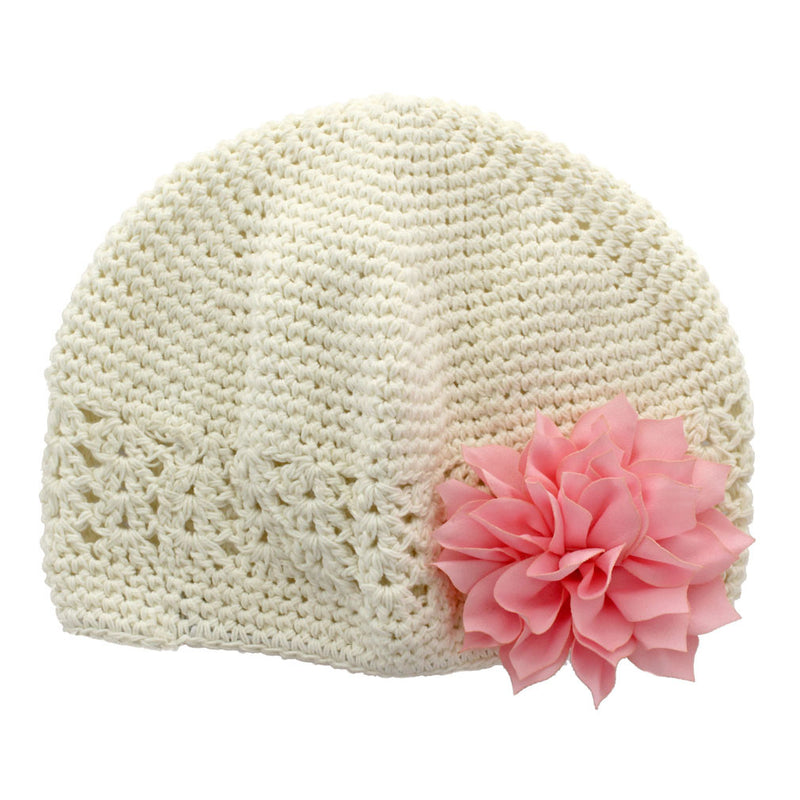 Ivory/Light Pink Baby Kufi Crochet Beanie Hat | My Lello - 21