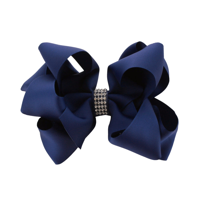 Large Stacked Boutique Hair Bow with Rhinestone Bling Center My Lello