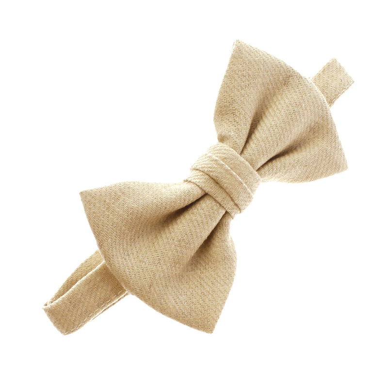 Child-Size Rustic Linen Adjustable Neck Pre-Tied Bow Tie with Clasp Natural